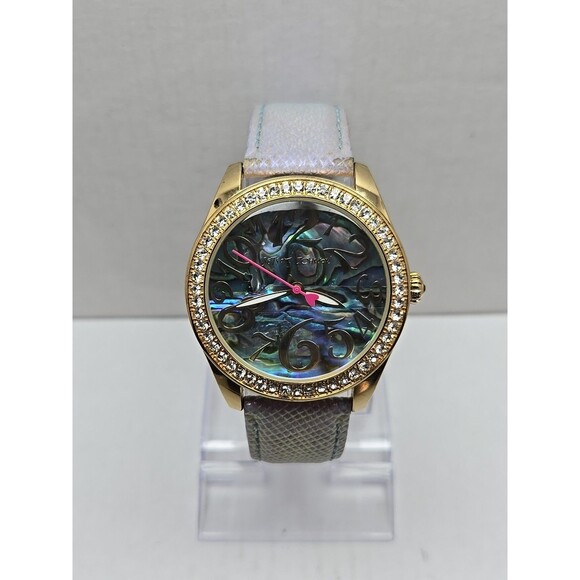 Betsey Johnson Abalone Dial Crystals Iridescent Purple Womens Watch New Battery - Picture 1 of 14
